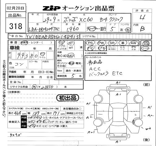 Аукционный лист VOLVO XC60 2017