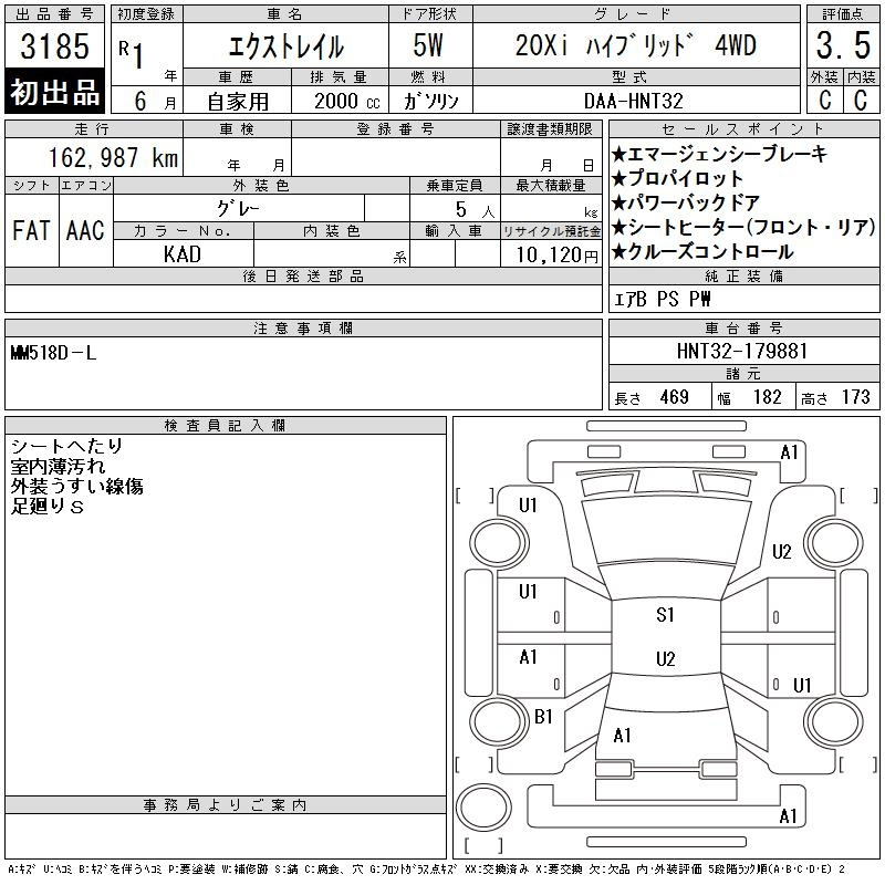 Аукционный лист NISSAN X-TRAIL 2019