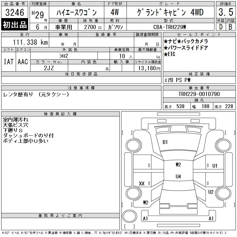 Аукционный лист TOYOTA HIACE 2017