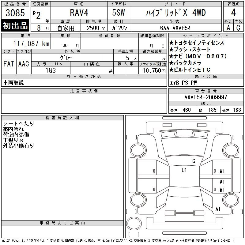 Аукционный лист TOYOTA RAV4 2020