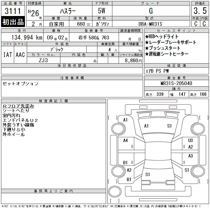 Аукционный лист SUZUKI HUSTLER 2014