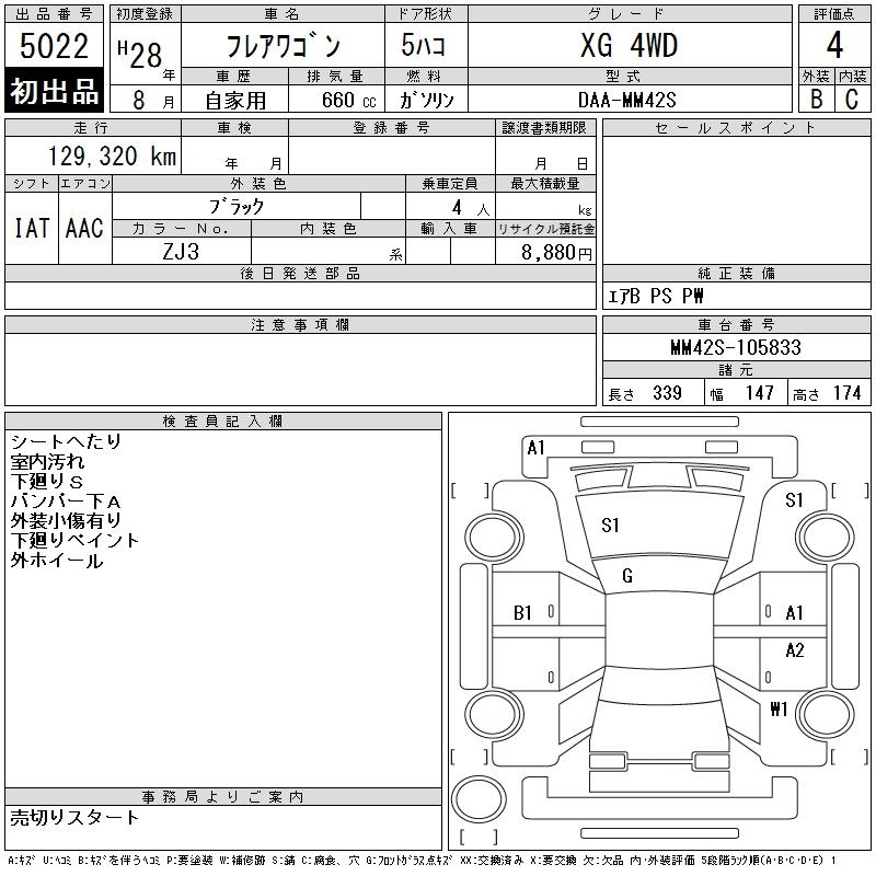 Аукционный лист MAZDA FLAIR WAGON 2016
