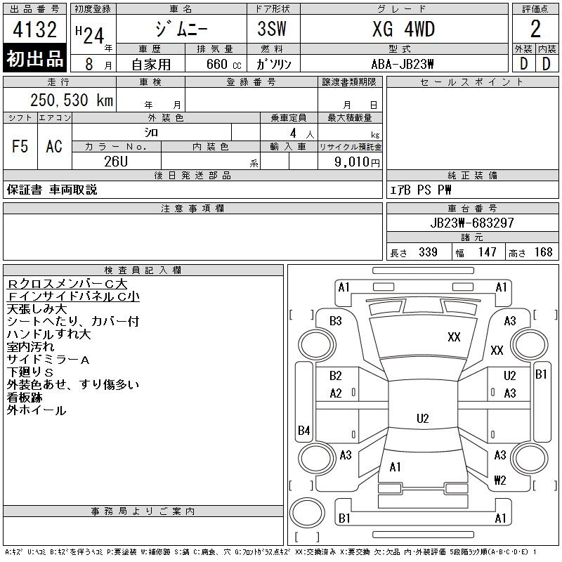 Аукционный лист SUZUKI JIMNY 2012