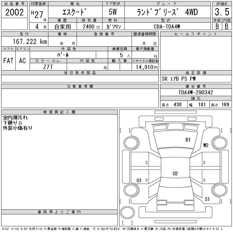 Аукционный лист SUZUKI ESCUDO 2015