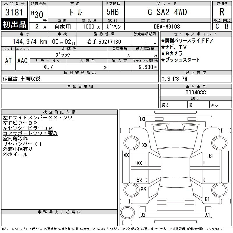 Аукционный лист DAIHATSU THOR 2018