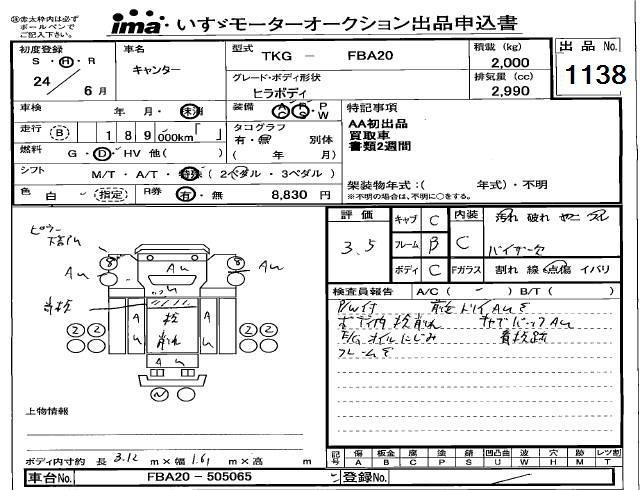 Аукционный лист MITSUBISHI CANTER 2012