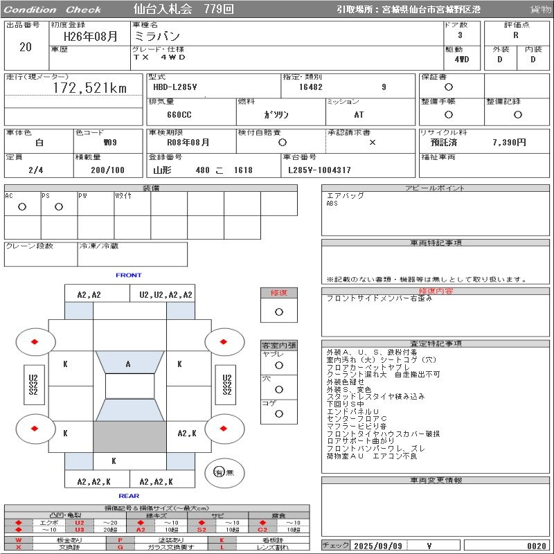 Аукционный лист DAIHATSU MIRA 2014