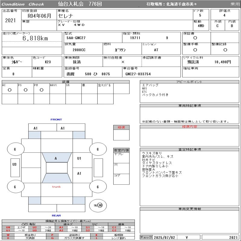 Аукционный лист NISSAN SERENA 2022