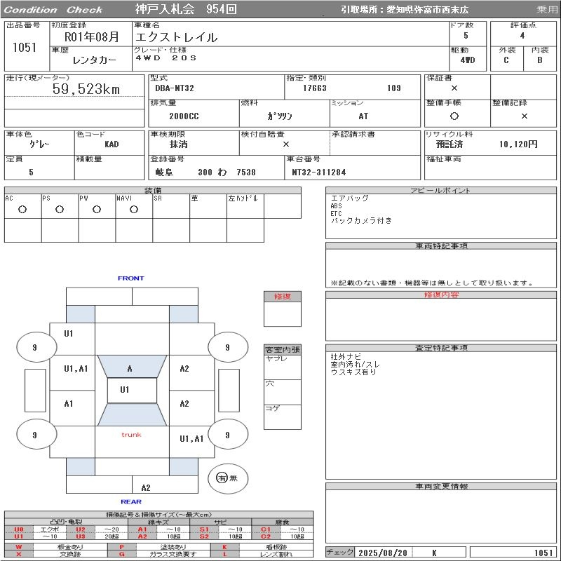 Аукционный лист NISSAN X-TRAIL 2019