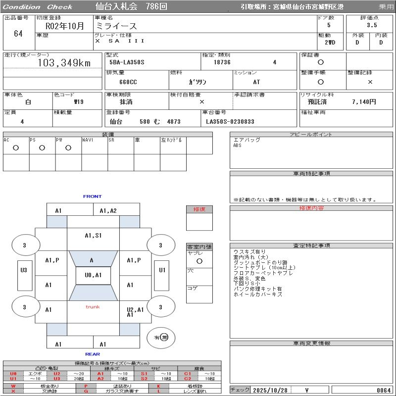 Аукционный лист DAIHATSU MIRA E S 2020