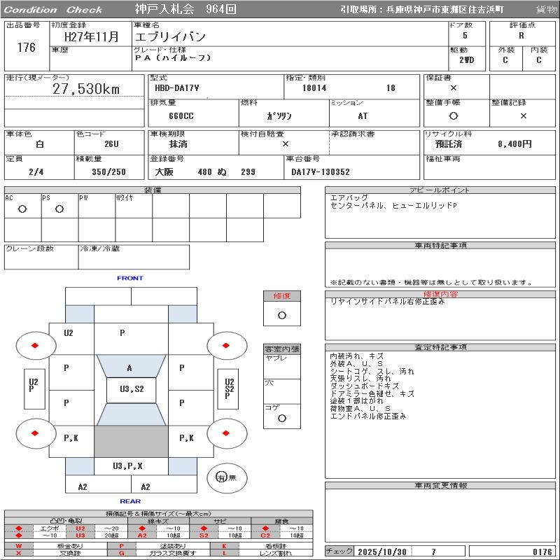 Аукционный лист SUZUKI EVERY 2015