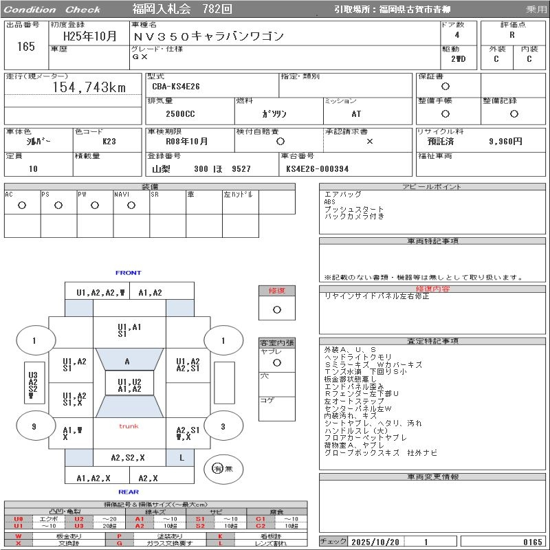Аукционный лист NISSAN CARAVAN 2013