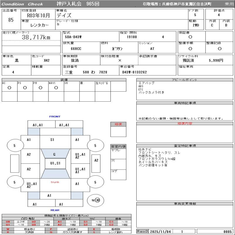 Аукционный лист NISSAN DAYZ 2021