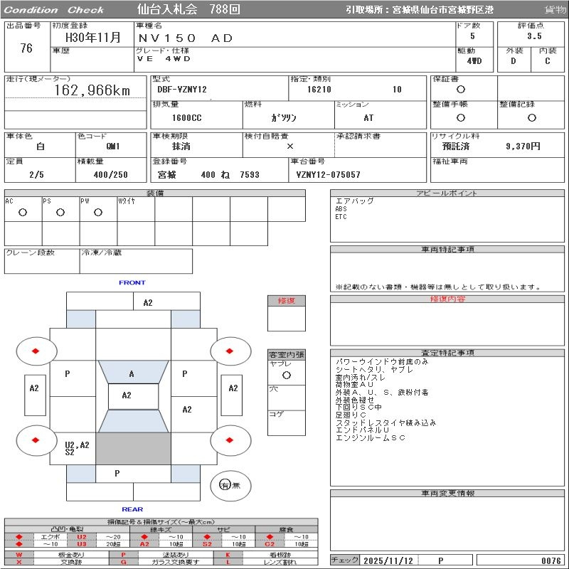 Аукционный лист NISSAN AD 2018