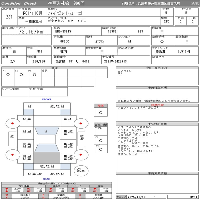 Аукционный лист DAIHATSU HIJET VAN 2019