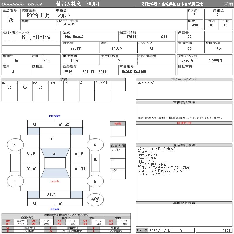 Аукционный лист SUZUKI ALTO 2020