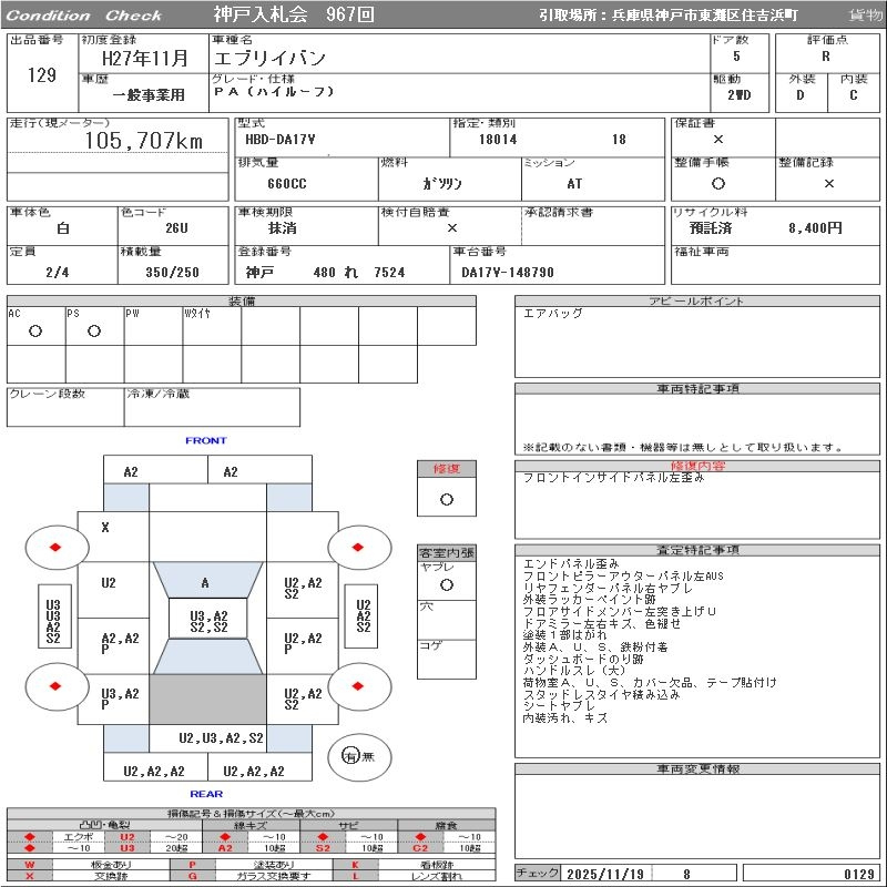 Аукционный лист SUZUKI EVERY 2015