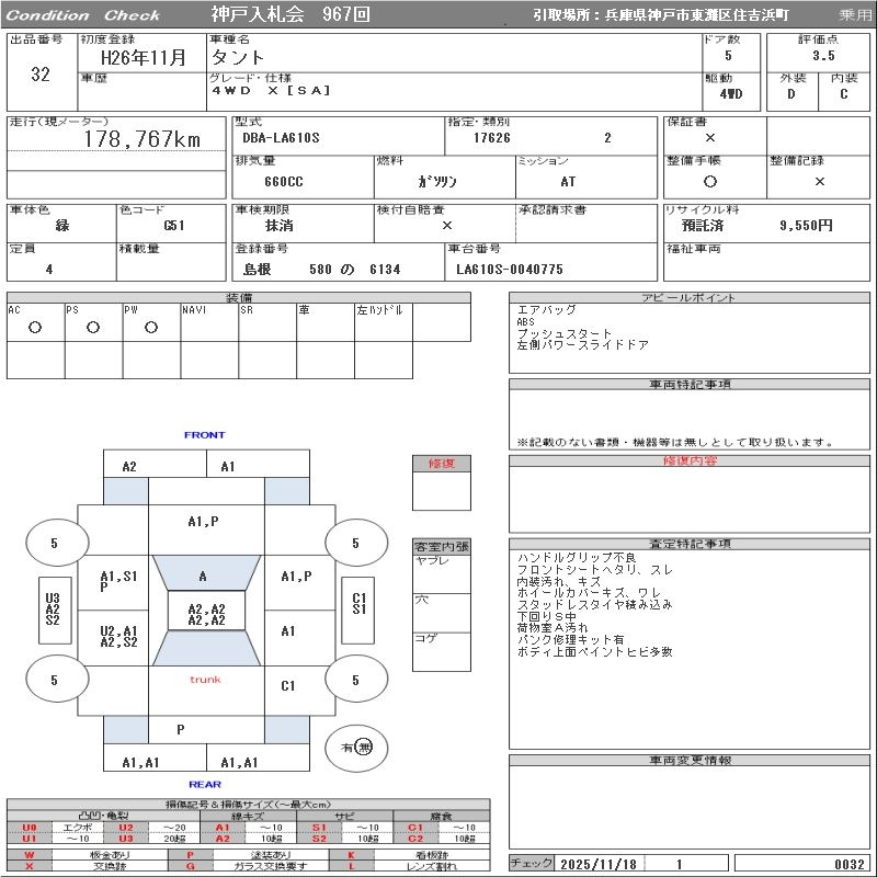 Аукционный лист DAIHATSU TANTO 2014