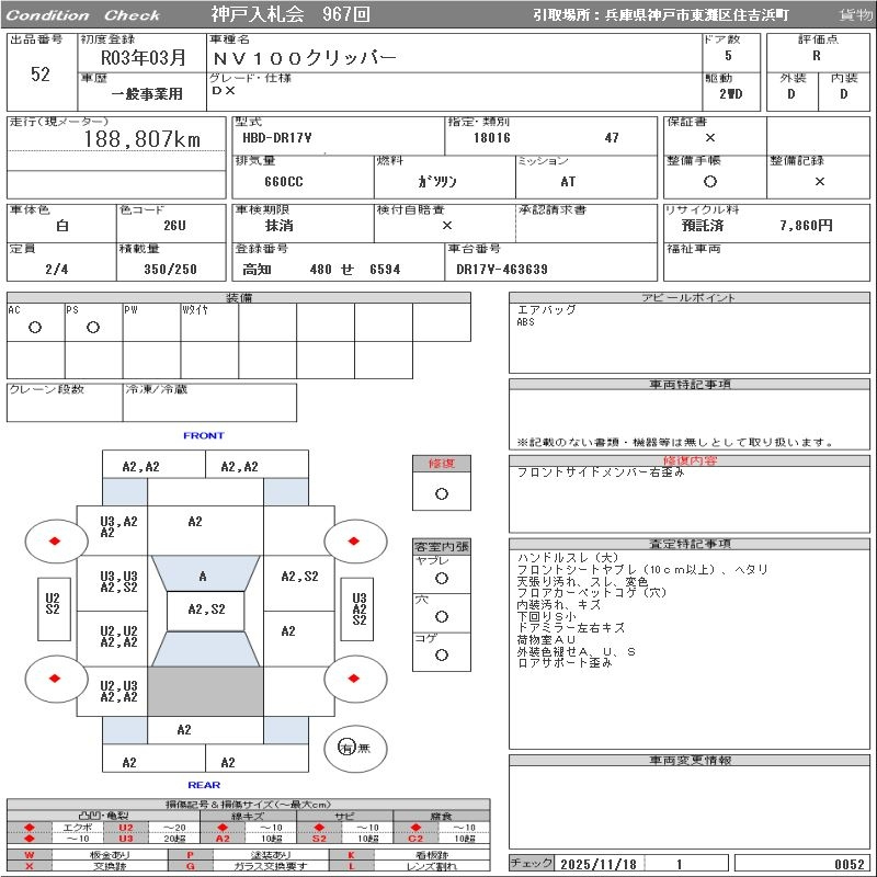 Аукционный лист NISSAN CLIPPER VAN 2021