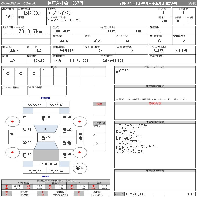 Аукционный лист SUZUKI EVERY 2012