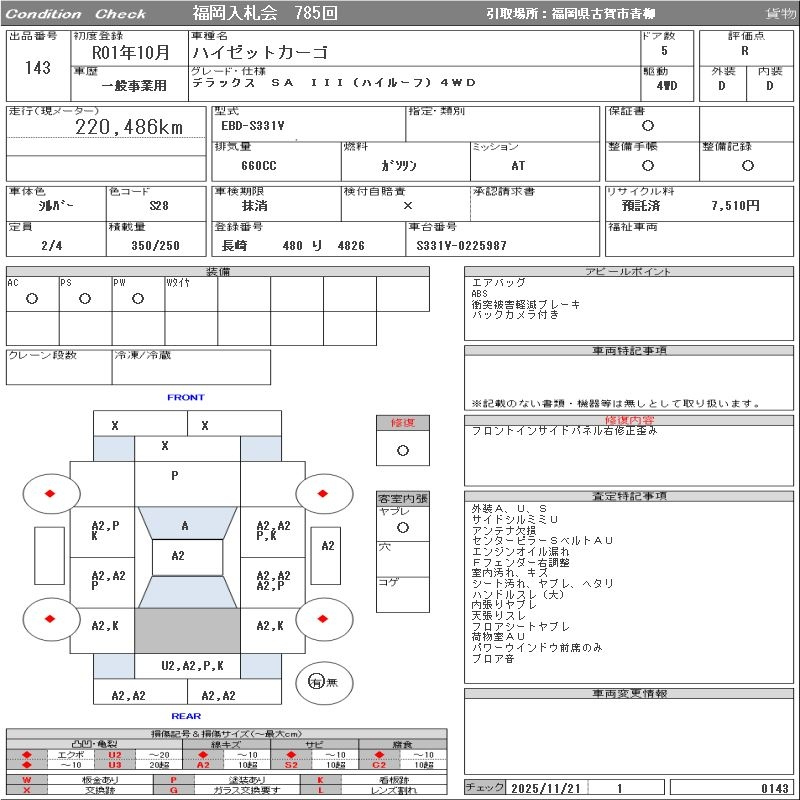 Аукционный лист DAIHATSU HIJET VAN 2019