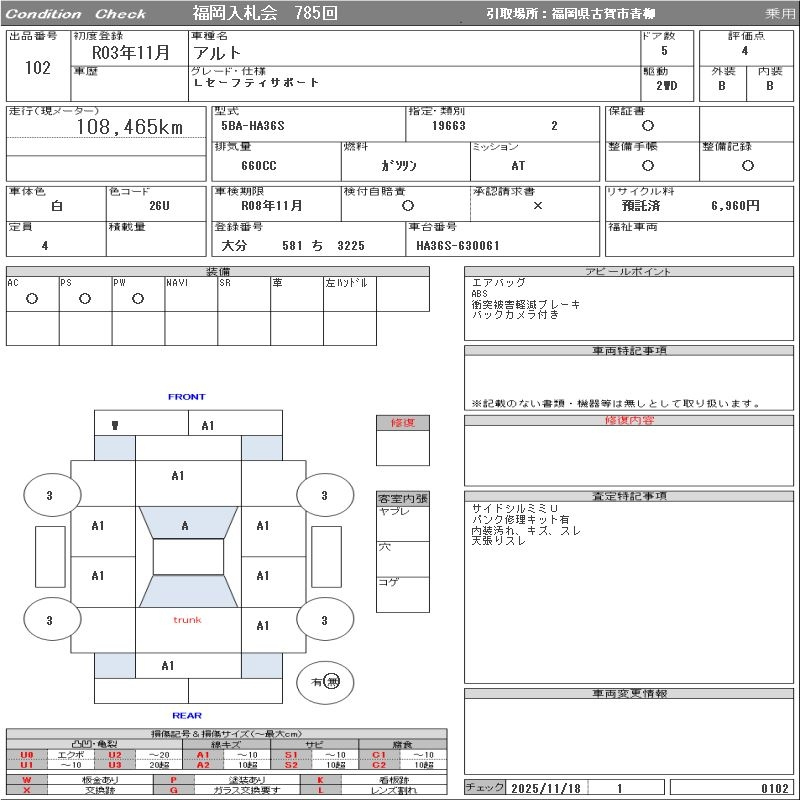 Аукционный лист SUZUKI ALTO 2021