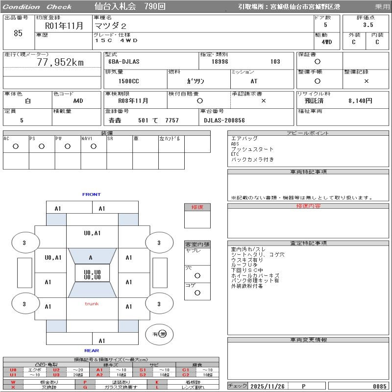Аукционный лист MAZDA MAZDA2 2019
