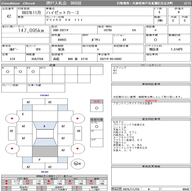 Аукционный лист DAIHATSU HIJET VAN 2021