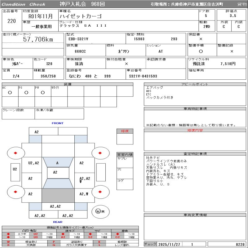 Аукционный лист DAIHATSU HIJET VAN 2019