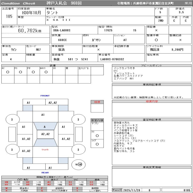 Аукционный лист DAIHATSU TANTO 2018