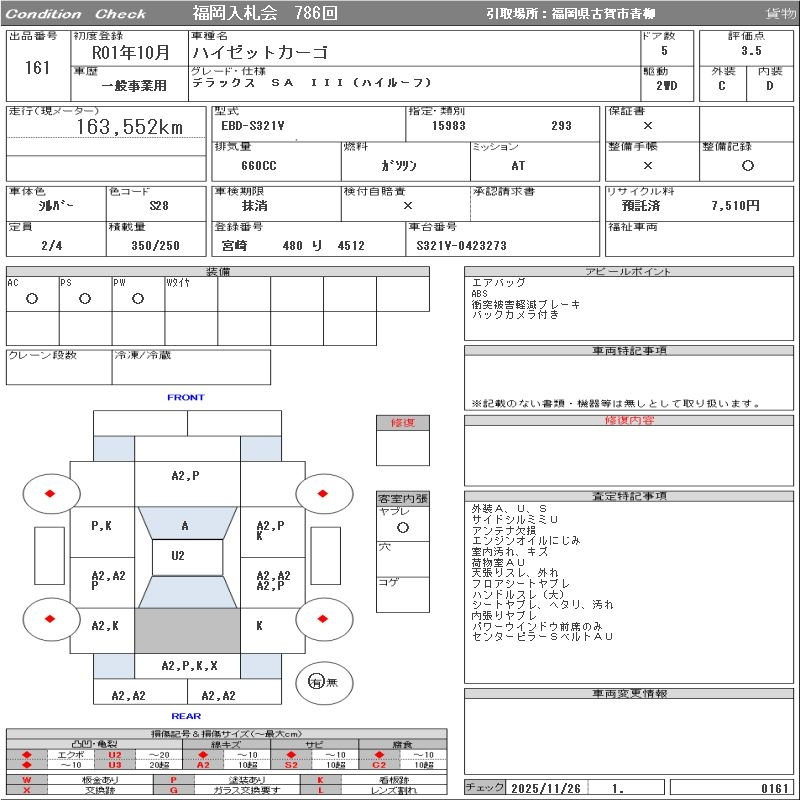 Аукционный лист DAIHATSU HIJET VAN 2019