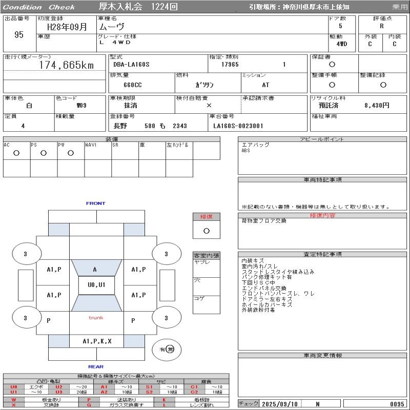 Аукционный лист DAIHATSU MOVE 2016
