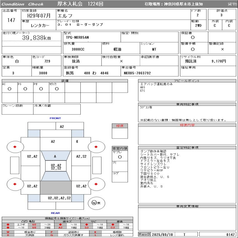Аукционный лист ISUZU ELF 2017