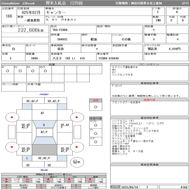 Аукционный лист MITSUBISHI CANTER 2013