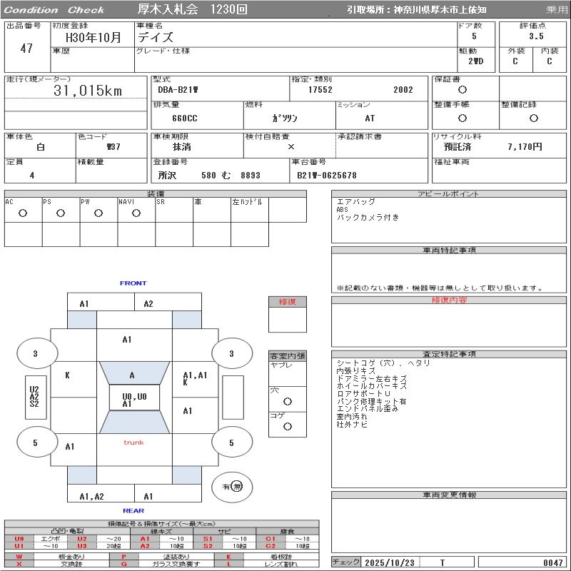 Аукционный лист NISSAN DAYZ 2018