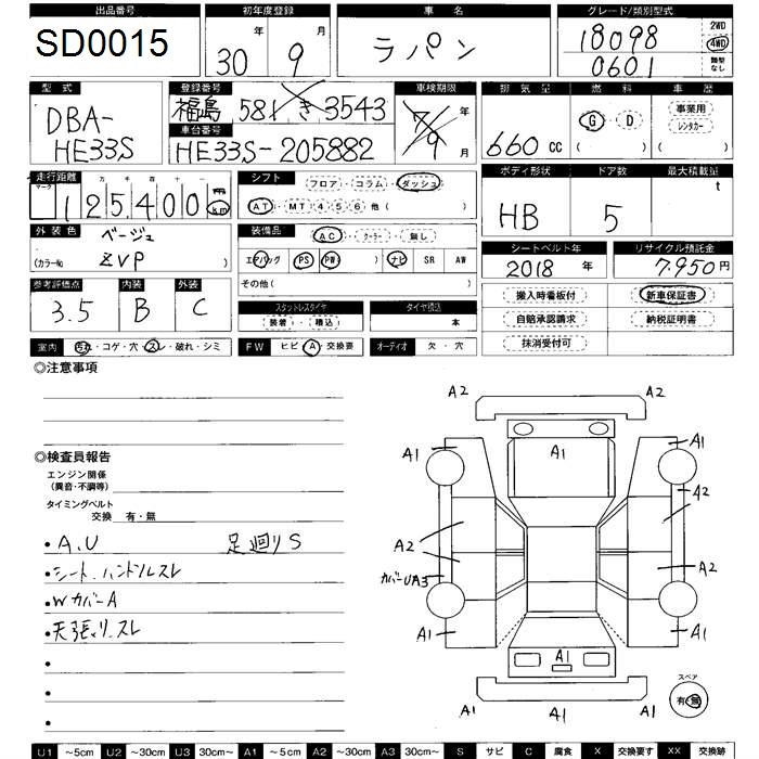 Аукционный лист SUZUKI ALTO LAPIN 2018