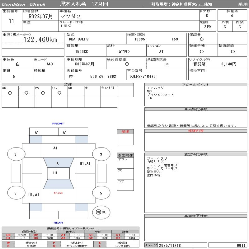 Аукционный лист MAZDA MAZDA2 2020