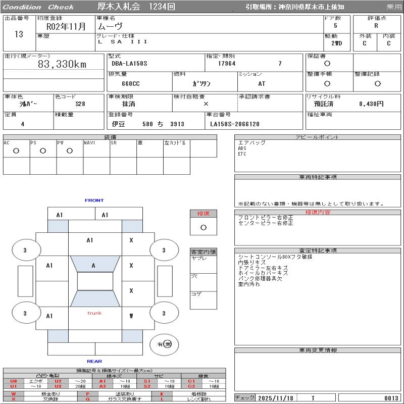 Аукционный лист DAIHATSU MOVE 2020