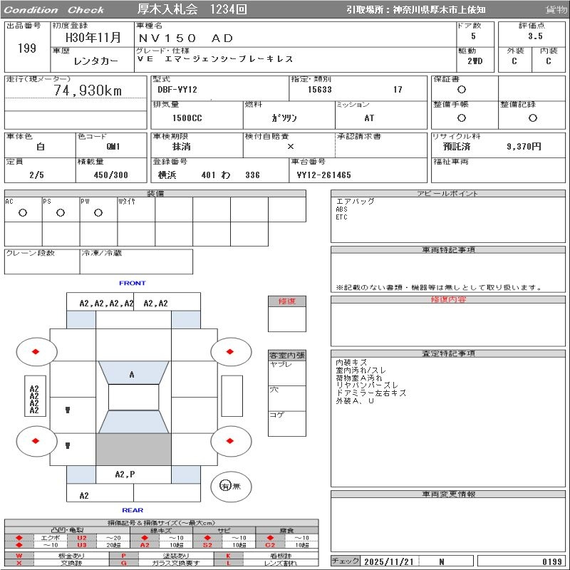 Аукционный лист NISSAN AD 2018