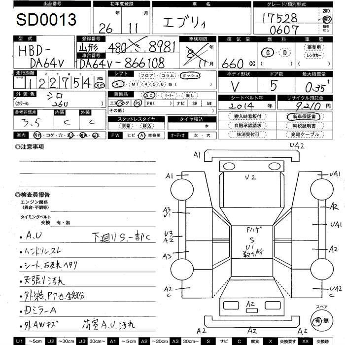 Аукционный лист SUZUKI EVERY 2014