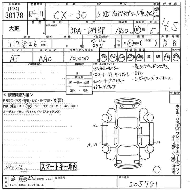 Аукционный лист MAZDA CX-30 2022