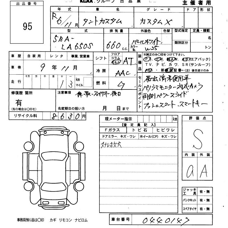 Аукционный лист DAIHATSU TANTO 2024
