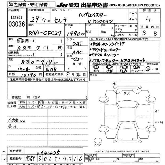 Аукционный лист NISSAN SERENA 2017