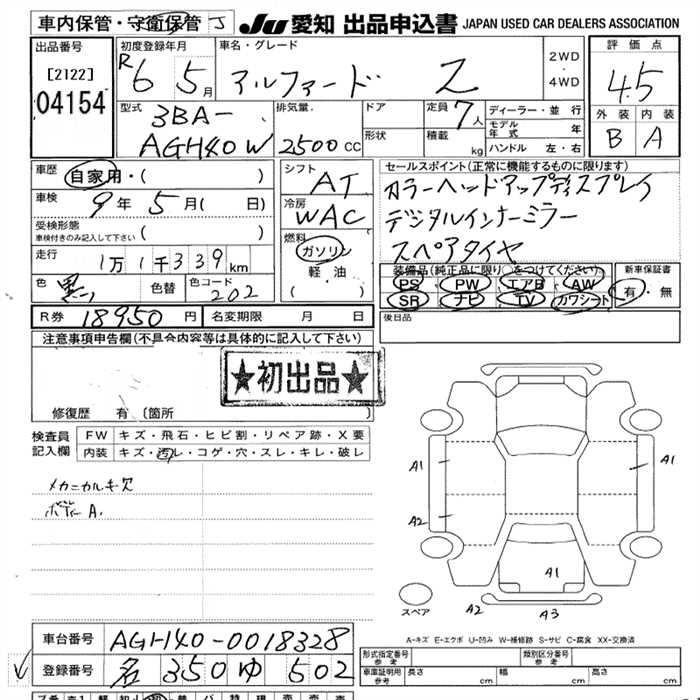 Аукционный лист TOYOTA ALPHARD 2024