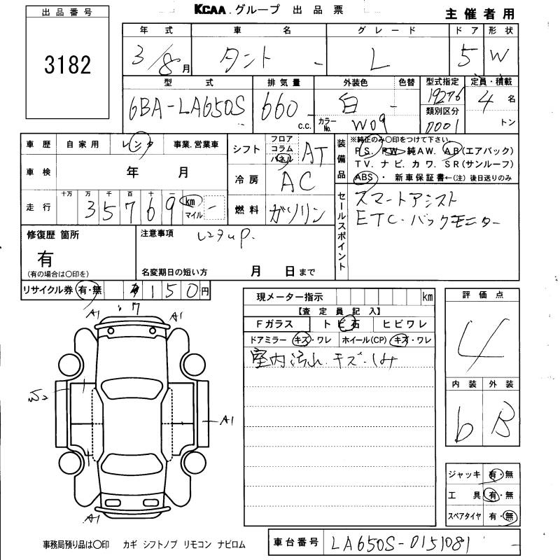 Аукционный лист DAIHATSU TANTO 2021