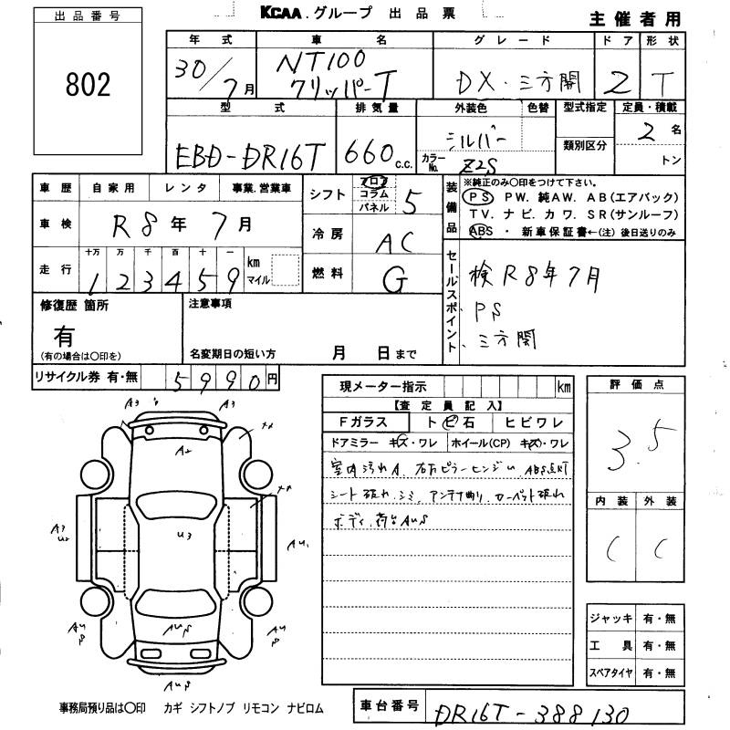 Аукционный лист NISSAN CLIPPER TRUCK 2018