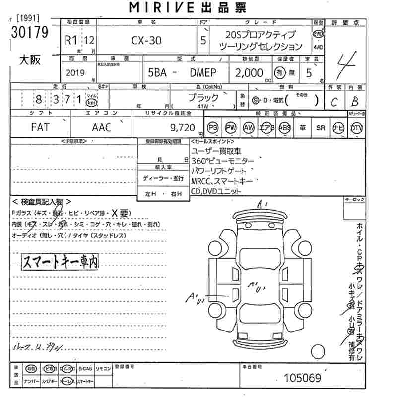 Аукционный лист MAZDA CX-30 2019