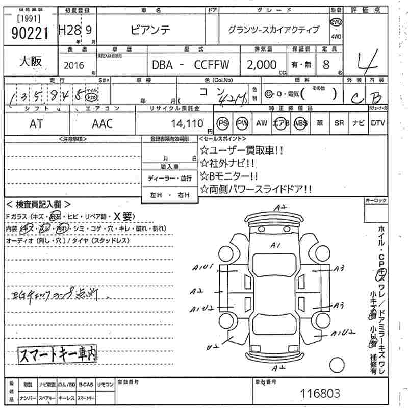 Аукционный лист MAZDA BIANTE 2016
