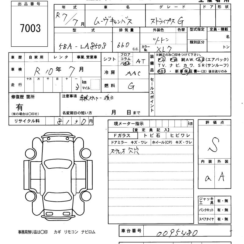 Аукционный лист DAIHATSU MOVE CANBUS 2025