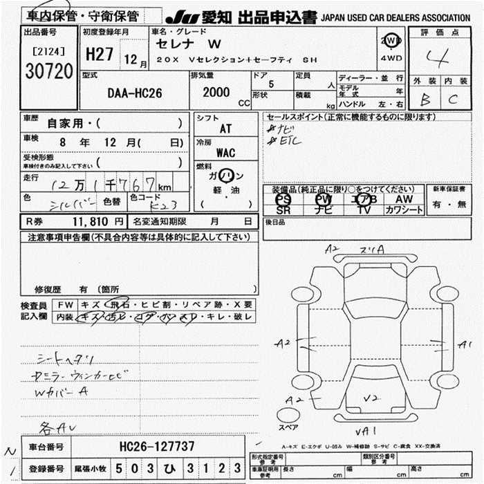 Аукционный лист NISSAN SERENA 2015